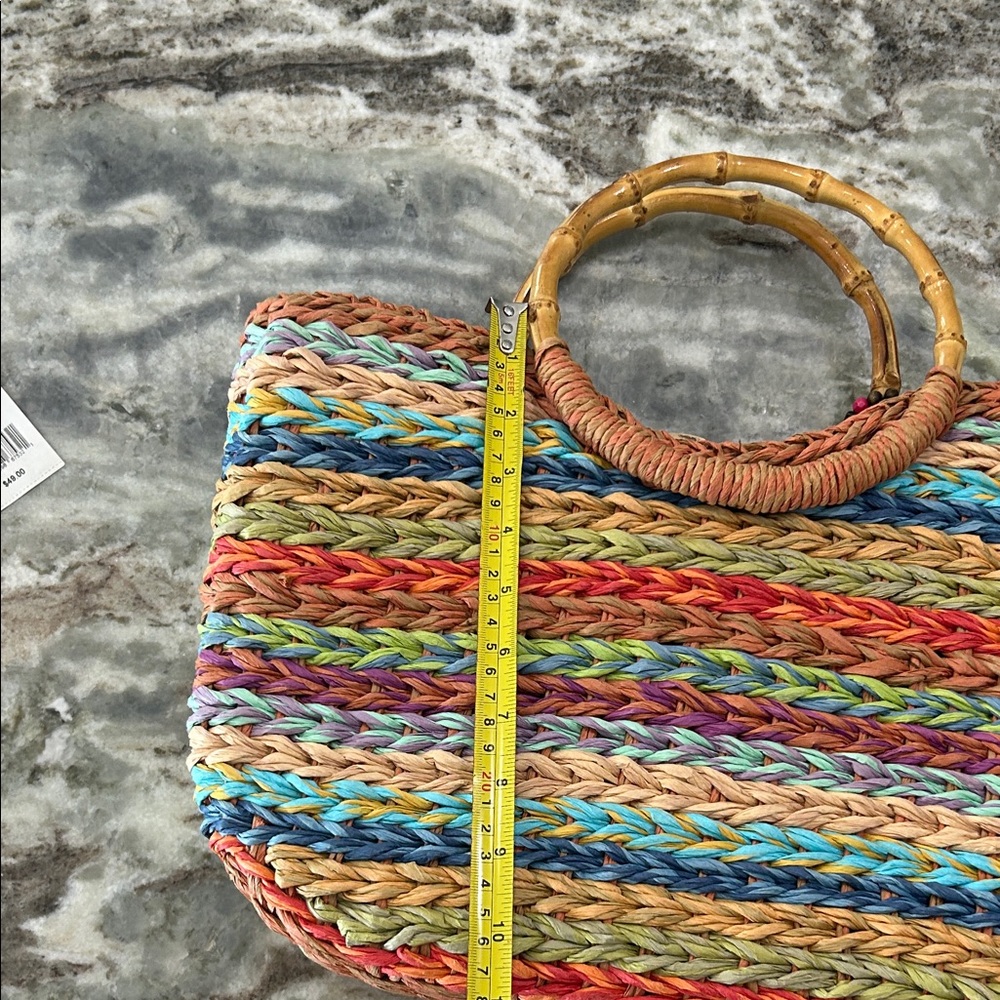 Blue Miami Vibrant Striped Tote with Bamboo Handles - Picture 5 of 6